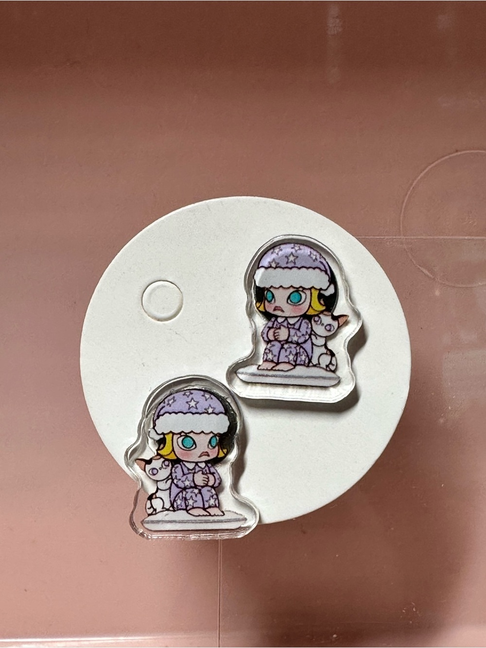 Cute Lavender Sleepy Molly Girl Acrylic Earrings